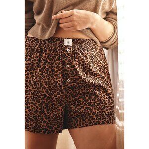 Anthropologie The Wren Boxer Shorts Womens XL Elastic Waist Leopard Print Brown